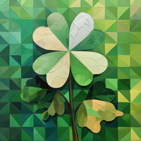 Geometric four-leaf clover on a green mosaic background