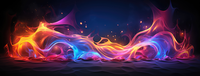 Abstract flame with swirling patterns of red, orange, and blue hues.