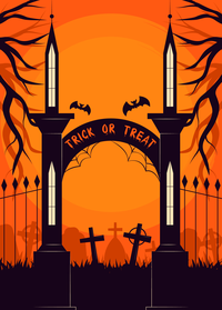 Halloween entrance with trick or treat sign