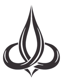 Stylized logo featuring intertwined elements forming a teardrop shape