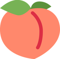 Stylized peach icon with green leaves