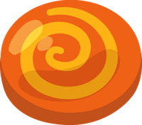 Orange circle with a yellow spiral design