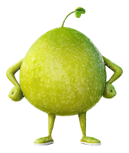 A cartoon lime character with arms and legs against a black background