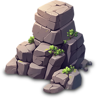 A cartoon-style image of a stack of gray rocks with green plants sprouting from the cracks.