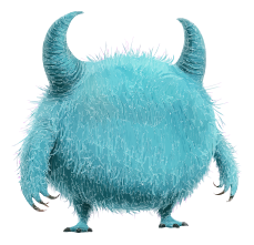 A blue furry monster with horns and sharp claws
