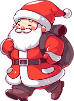 Cartoon Santa Claus with a backpack walking