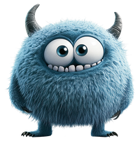 A blue, furry monster with large eyes and horns.
