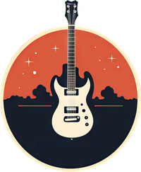 Logo with electric guitar in a circular frame