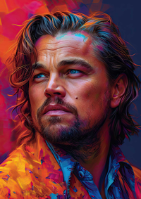 A man with a contemplative expression, surrounded by a kaleidoscope of colors.