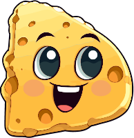 A cartoon piece of cheese with a smiling face