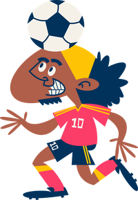 Cartoon soccer player wearing red jersey with number 10, kicking a soccer ball