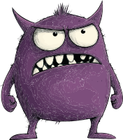 Angry purple cartoon monster with sharp teeth