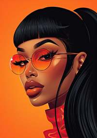 Digital art portrait of a woman with orange glasses