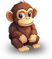 Cartoon monkey with brown fur and a smiling face