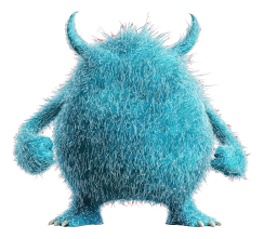 A blue furry monster with horns