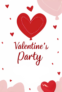 Valentine's Party invitation with heart balloons and decorations