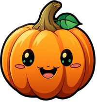 Smiling cartoon pumpkin with a green leaf