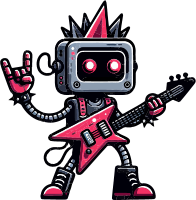 Cartoon robot with a guitar