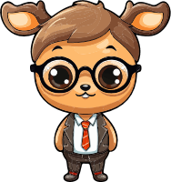 Cartoon deer wearing glasses and a suit