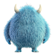 A blue, furry monster with two horns