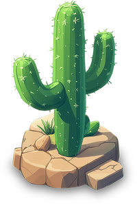 Cartoon cactus on a rock