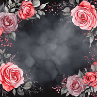 Floral frame with pink roses on a dark gray background