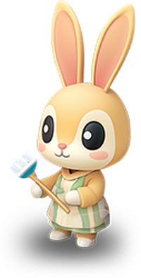 Cartoon bunny character with a cleaning brush