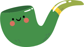 A smiling green pipe with a yellow band on its stem