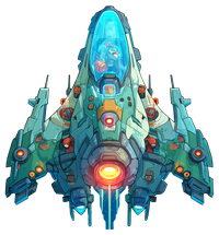 Illustration of a futuristic spaceship with glowing blue and red lights