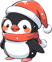 Cartoon penguin with Santa hat and scarf