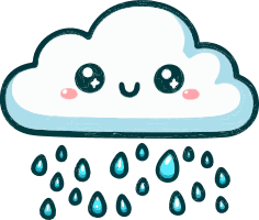 A smiling cartoon cloud with raindrops falling from it