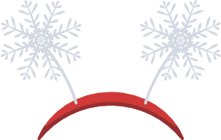 Two white snowflakes positioned on either side of a red curved shape on a black background.