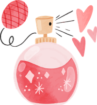 Illustration of a perfume bottle with hearts