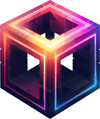3D neon cube with hollow center and gradient colors