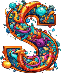 A stylized number 5 with vibrant colors and diverse elements