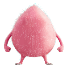 Pink cartoon character with fuzzy texture and small arms and legs.