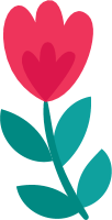 A stylized red tulip with green leaves on a black background