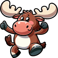 Cartoon moose with large antlers and a smiling face