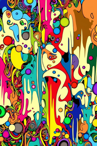 A colorful abstract art image with drips and splatters
