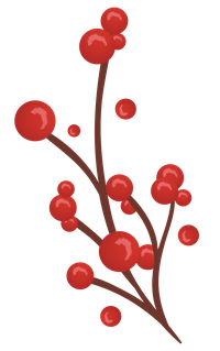 Illustration of a brown branch with red berries on a black background