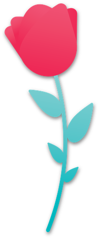 A stylized red tulip with teal stem and leaves