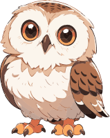 Cartoon owl with large orange eyes