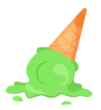 A cartoon illustration of a green ice cream cone that has melted into a puddle.
