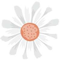 White flower icon with peach center