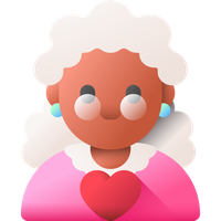 Cartoon grandmother with white hair and pink sweater