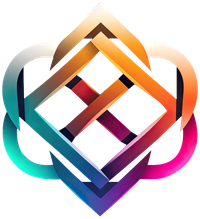 A stylized logo with intertwined shapes and a vibrant gradient.