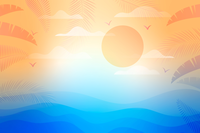 Digital artwork of a tropical sunrise with palm leaves and birds
