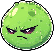 Angry lime cartoon character with red eyes