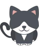 A cute cartoon cat with a gray and white face and a smiling expression