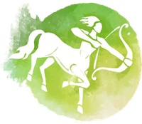 White silhouette of a centaur archer on a green watercolor background